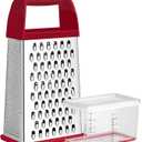 Urbanstrive Cheese Grater With Container, Professional Cheese Grater with Handle, Stainless Steel Graters for Kitchen Handheld, Box Grater with 4 Sides for Vegetables, Ginger, Potatoes (Red)