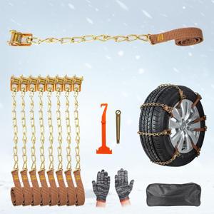 Snow Chains, 8 Packs Anti Slip Tire Chains, Pickup, Truck & SUV, Adjustable Thickening Reusable Anti-Slip Traction Tire Chains - Emergency Use in Snow, Ice, Sand and Mud (Fits 165-285mm Tires)