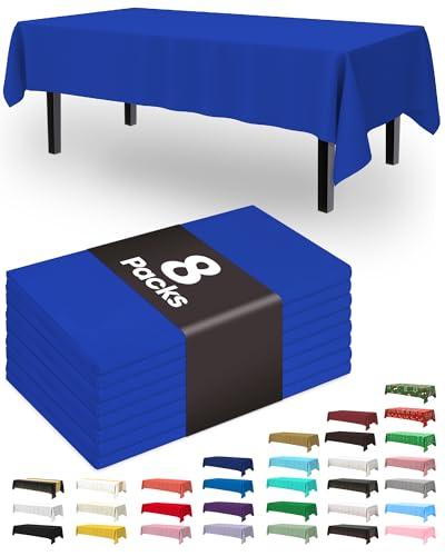 Pureegg Plastic Table Cloth Disposable 8 Pack, 54 x 108 Inch Table Cloths, Graduation Decorations Class of 2026, Graduation Party Tablecloths, Rectangle, Plastic Cover, Leakproof & Sturdy, Blue
