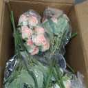 Farmhouse Artificial Rose Flowers with Metal Vase, Set of 6 Fake Rose Arrangements for Table, Faux Bouquets Wedding Centerpiece Decorations, Home Office Flower Decor (Silver Vase & Champaign Roses)