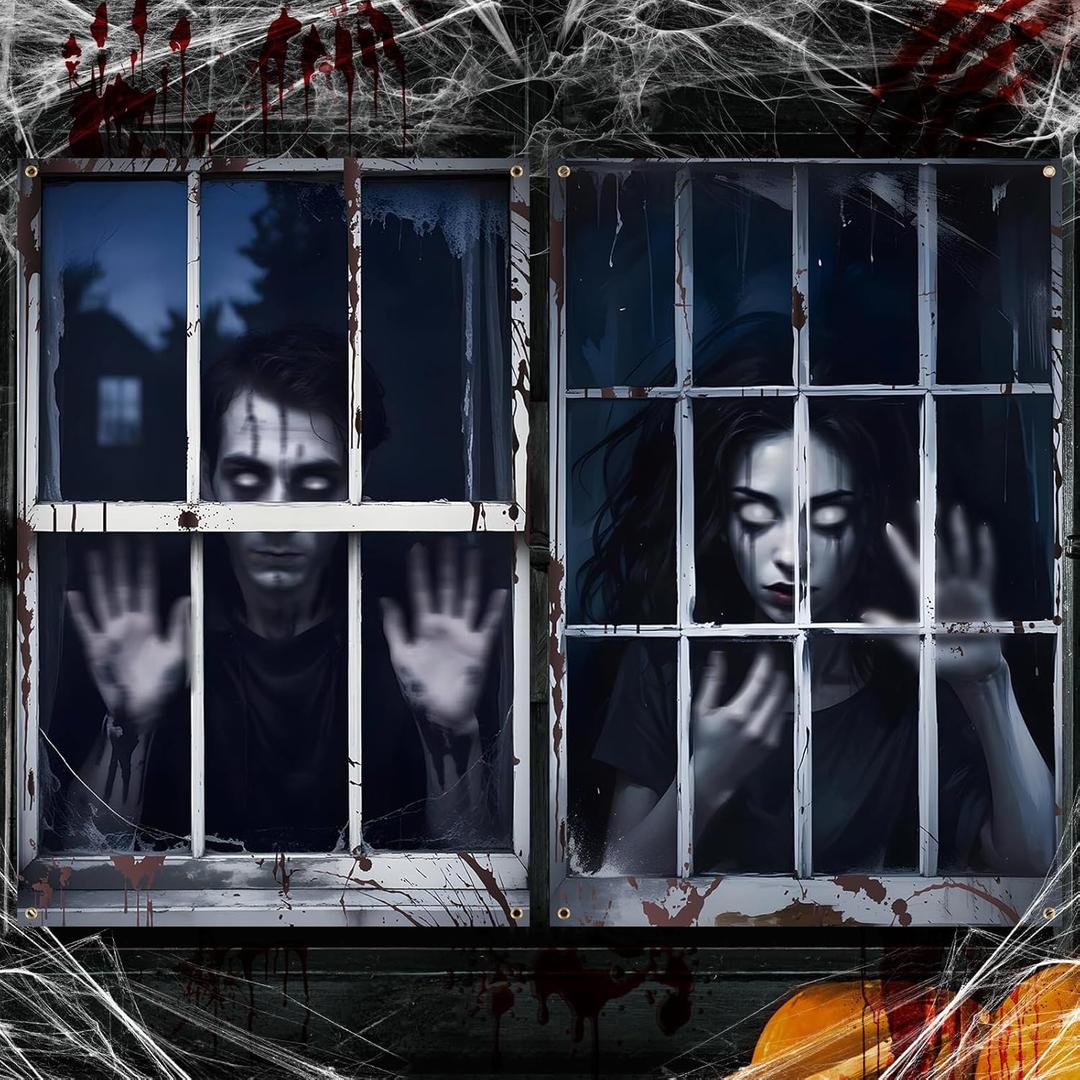 5 x 2Pcs Halloween Window Decorations,Scary Halloween Decorations Curtain Fabric Window Door Cover Horror Decor for Halloween Party Indoor and Outdoor (Zombie)