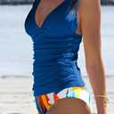 Beachsissi Women's Cute Floral Print Swimsuits V Neck Tummy Control Tankini Set, Blue, XL