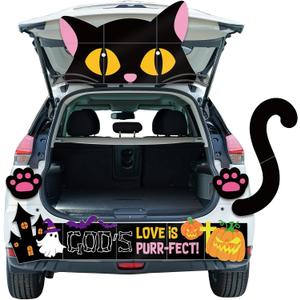 Seajan Halloween Religious Trunk or Treat Car Decoration Kit Christian Black Cat Trunk-or-Treat Decorating Halloween Cat Cutouts for Car SUV Archway Garage Door Decor Halloween Trunk Party Supplies