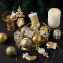 Mr. Pen- Assorted Christmas Tree Ornaments Set, 77 pcs, Gold Holiday Ornaments, Shatterproof Plastic Decorations with Gold Hanging Thread, Classic Ball & Festive Shapes for Christmas Tree Dcor