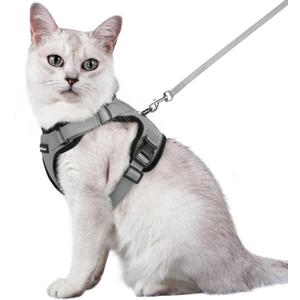 rabbitgoo Cat Harness and Leash for Walking, Escape Proof Soft Adjustable Vest Harnesses for Cats, Easy Control Breathable Reflective Strips Jacket, Grey, M