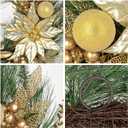 Hollyone Poinsettia Wreath Gold Christmas Wreath Outdoor 24inch Christmas Wreaths Large for Front Door Wreaths with Poinsettia Flowers Berries Magnolia Leaves for Home Wall Window Festival Decorations
