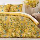 MUSSEL Bedding California King Size Comforter Set 3 Pieces,Yellow Vintage Botanical Floral Pattern Bed Comforter Sets,Boho Whimsical Modern Printed Design Cute Seersucker Bedroom Comforter and Shams