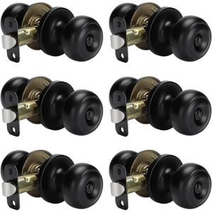 Goldenwarm Black Door Knobs Interior, Matte Black Keyless Privacy Door Knob, Bedroom Door Knob, Black Door Knobs Interior Bulk, Indoor Bathroom Door Knob(6 Pack, Matte Black)