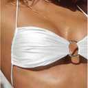 SOLY HUX Bathing Suit for Women Halter Ring Linked Tie Side Bikini Sets Two Piece Swimsuit (White, M)