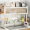 Hdrriozu Over the Sink 3 Tier Dish Drying Rack with Cover, Milkshake White, 11.02"D x 34.25"W x 31.49"H