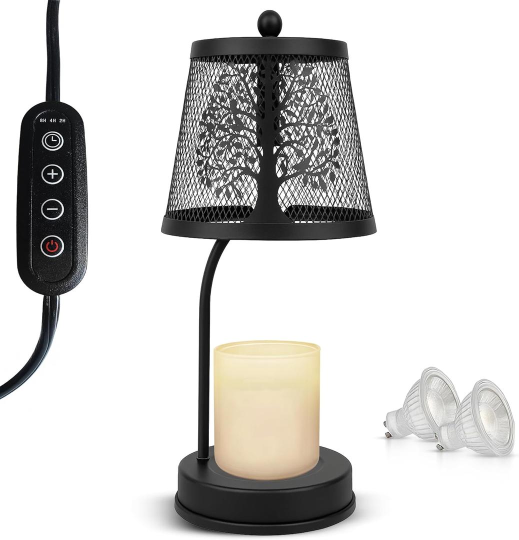 Farmhouse Candle Warmer Lamp Black Large Flameless & Smokeless Candle Melter lamp with Timer & Adjustable Light,for Aromatic Candles Zen & Meditation Decor, Lampara para Velas Aromaticas
