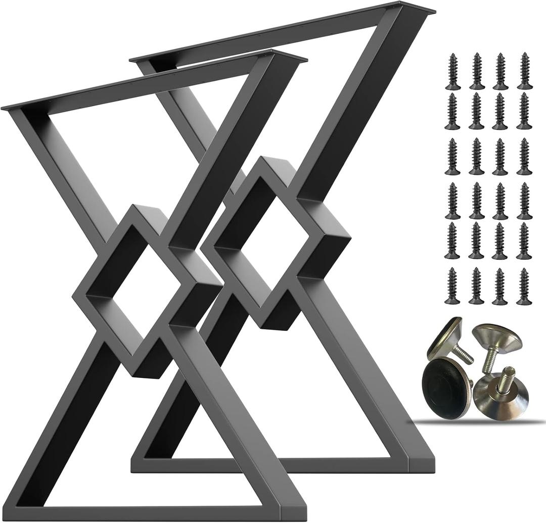 Metal Table Legs - 28x24 inch, Diamond-Shape Black, Heavy Duty for Dining/Desk/Office/Computer - Set of 2