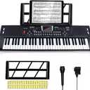 61 key piano keyboard - Electric Keyboard Piano with Microphone, Music Stand, Built-In Speakers - Portable Digital Piano for Beginners, Ideal Gift & Learning