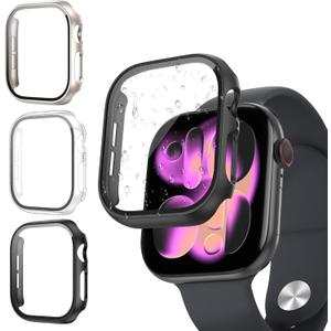 COMMUTER 3 Pack Case with Tempered Glass Compatible for Apple Watch Series 11/10 46mm, Hard PC Screen Protector with Tempered Glass Ultra-Thin Lightweight Scratch-Resistant Cover for iWatch 11/10 (Black/Clear/Starlight)