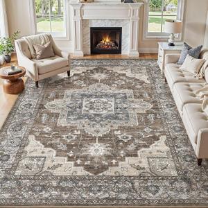 Washable 9x12 Area Rugs Living Room: Vintage Soft Dark Brown Rug