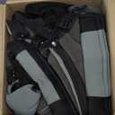 FH Group 3 Row Set 7 Seater Light & Breezy Flat Cloth Car Seat Covers, Combo Steering Wheel Cover & Seat Belt Pads, Airbag and Split Rear, Universal Fit for Cars Trucks, SUV, Gray