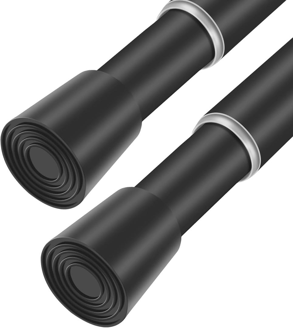 Black Adjustable Shower Curtain Rod 28-52 Inches 2 pc, 7/8" Diameter Anti-slip Heavy Duty Tension Spring Curtain Rod No Drill for Windows Bathroom Kitchen Closet Doorway