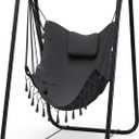 G TALECO GEAR Hammock Chair with Stand, Heavy-Duty and Rustproof Hanging Chair with Stand, Hammock Swing Chair Stand, for Indoor Outdoor Patio Yard Garden Porch (Grey)