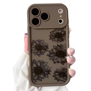 NITITOP Compatible for iPhone 17 Pro Max Case Cute Sunflower Floral Design for Women Girls Flower Artistic Soft TPU Shockproof Protective Full Camera Protection Cover - Brown