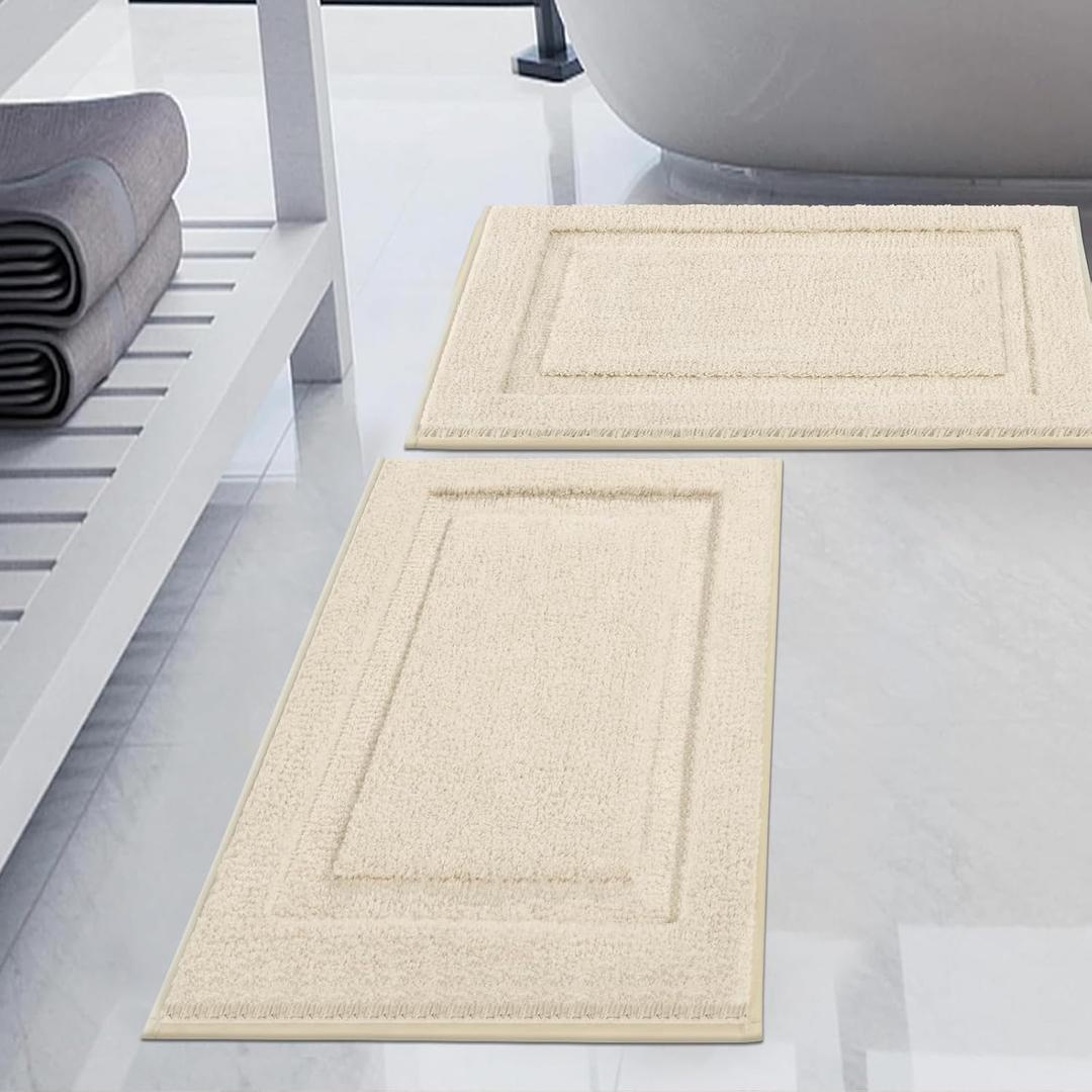 SHACOS Ultra Soft Bathroom Rugs Set of 2 Pieces 20x32 + 16x24 inch Microfiber Bath Mats Non Slip Washable Bathroom Mats Bath Rugs for Bathroom Shower Tub, Light Beige