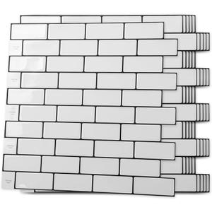 Art3d 10-Sheet Peel and Stick Backsplash Tile for Kitchen - 12”×12” Stick on Wall Tile for Kitchen Bathroom Countertop Living Room, Warm White with Black Grout