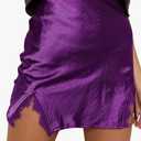 Women's Satin Silky Lace Trim Split Mini Skirt Slit Hem High Waist A-Line Short Skirt Solid Slit Skirts for Women Size M, Violet
