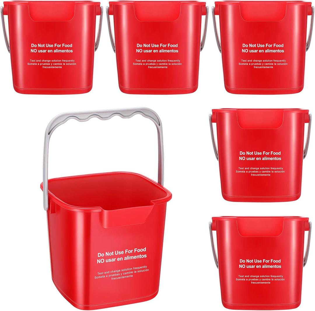 Roshtia 6 Pcs 3 Quart Cleaning Bucket Small Sanitizing Square Bucket Detergent Pail for Home Commercial Restaurant Kitchen Office School (Red)
