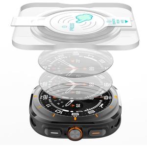 SPGUARD 2 Pack Samsung Galaxy Watch Ultra 47mm(2025/2024) Screen Protector,Auto-alignment Installation Kit Accessories Tempered Glass Screen Protector for ONLY Samsung Galaxy Watch Ultra 47mm(2025/2024)
