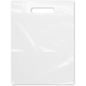 Purple Q Crafts Plastic Bag With Die Cut Handle 9" x 12" White Merchandise Bags 100 Pack for Retail, Gifts and Shows