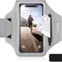 GUZACK Running Armband Case for iPhone 16/15/14/13/12/11 Pro Max, Galaxy S25/S24/S23/S22, Universal Cell Phone Arm Holder with Key Pocket & Card Slot, Gray (Gray (Up to 6.9"))