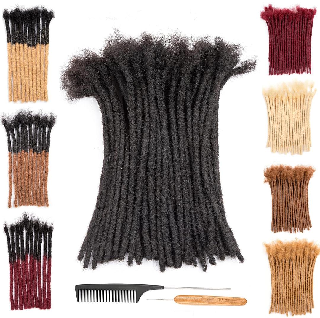 DAIXI 0.4cm and 0.6 0.8cm Thickness Options 6-18 Inch 70 Strands 100% Real Human Hair Dreadlock Extensions for Man/Women Handmade Permanent loc Extensions Bundles Can Be Dyed Bleached Curled Twisted
