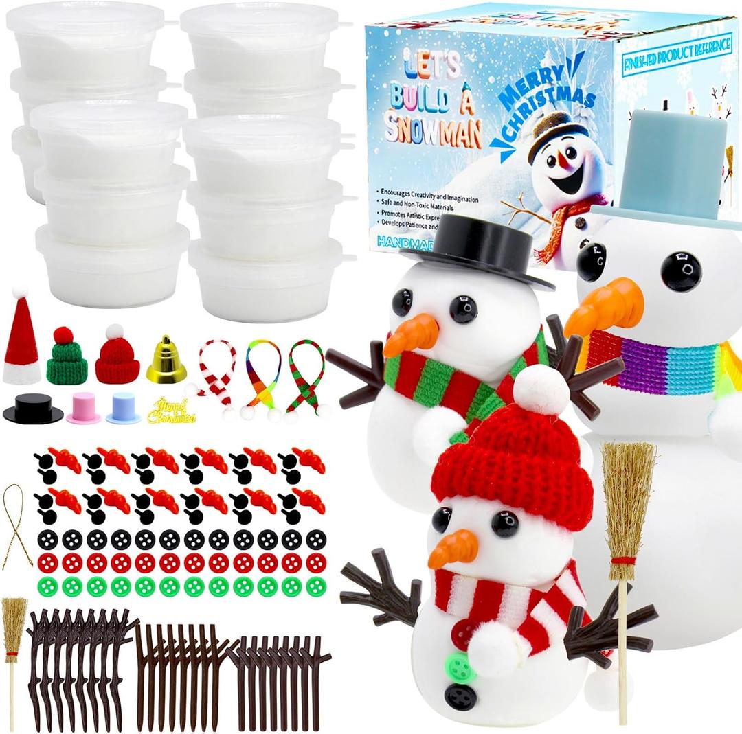Tuzuaol 12 Pack Snowman Making Kit for Kids, Build a Snow Man Craft Kits for Girls, Boys, Christmas DIY Crafts Stocking Stuffers for Kids, Xmas Gift Activities Party Supplies