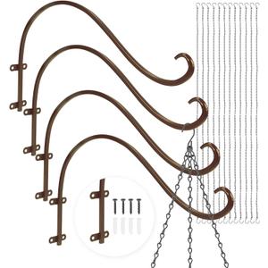 Plant Hangers Outdoor, 4 Pack 12 Inch Plant Hooks for Wall Metal Plants Hanging Bracket for Bird Feeder, Flower Baskets, Wind Chimes, Lanterns, Indoor Outdoor, Bronze