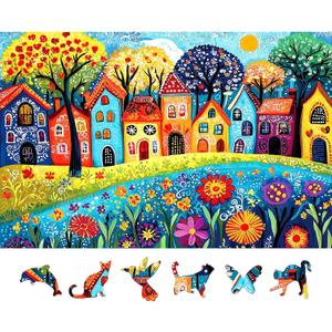 500 Piece Puzzle for Adults, Jigsaw Puzzles with Colorful Village Houses, Funny Puzzle, Perfectly Fitting Pieces, Home Decor Birthday Party Gift for Adults Seniors 23x15 Inches