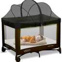 Pack and Play Cover - Mosquito Net Cover for Pack n Play/Travel Crib/Mini Crib/Playpen to Keep Cats Out - Breathable Baby Mosquito Net with 2-Way Zipper (Black-Large)