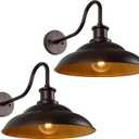 Outdoor Barn Light Fixtures, 16 Inch Dome Large Wall Sconces, Farmhouse Exterior Wall Mount Lights for House Garage Patio Doorway, Oil Rubbed Bronze, 2 Pack (Orb+Gold)