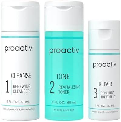 Proactiv 3 Step Acne Treatment - Benzoyl Peroxide Face Wash, Repairing Acne Spot Treatment for Face and Body, Exfoliating Toner - 30 Day Complete Acne Skin Care Kit