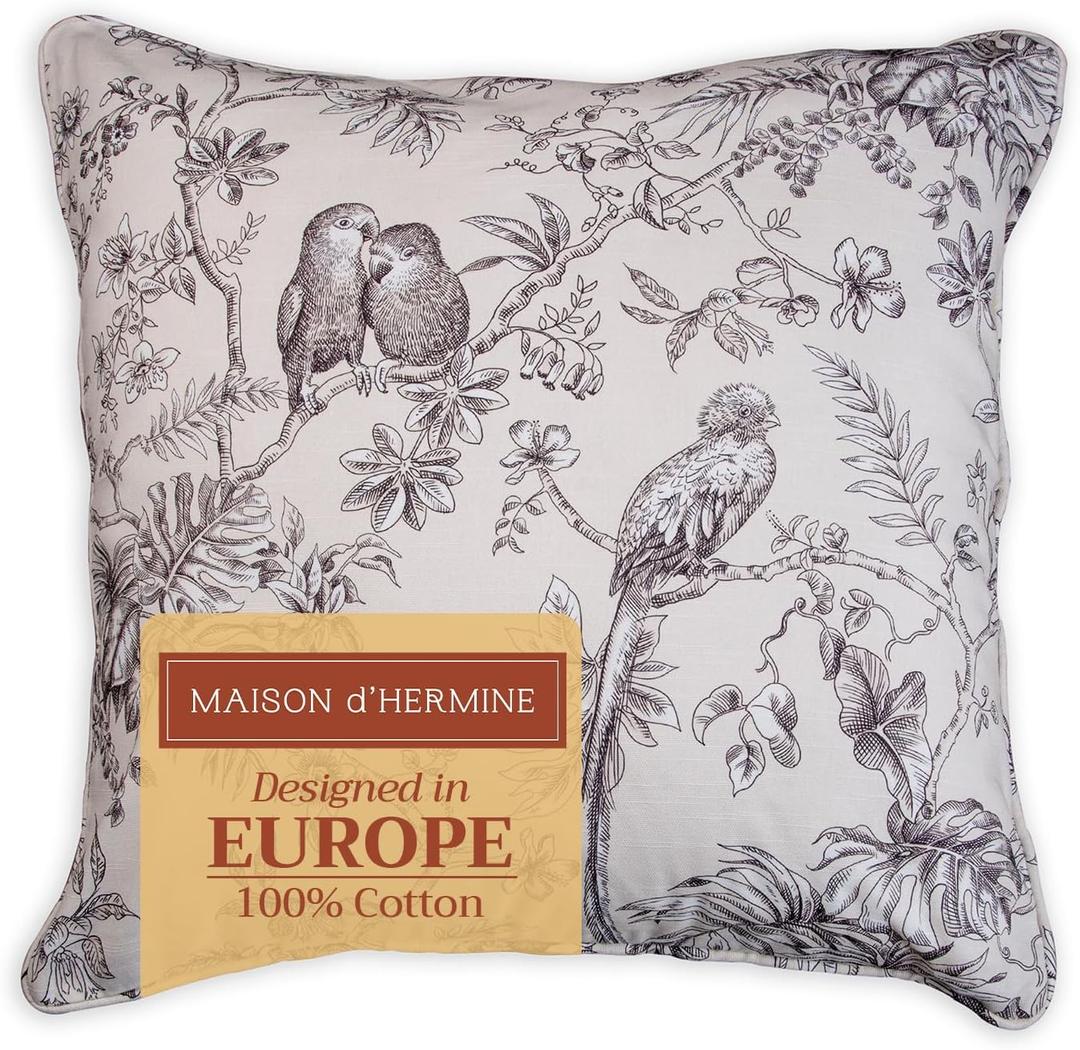 Maison d' Hermine Decorative Pillow Covers 18 x 18 inch Square 100% Cotton Toile Throw Pillow Covers with Invisible Zipper - Living Room Couch Chair Sofas Gifts - Mothers Day - Jouy Paradise - Grey