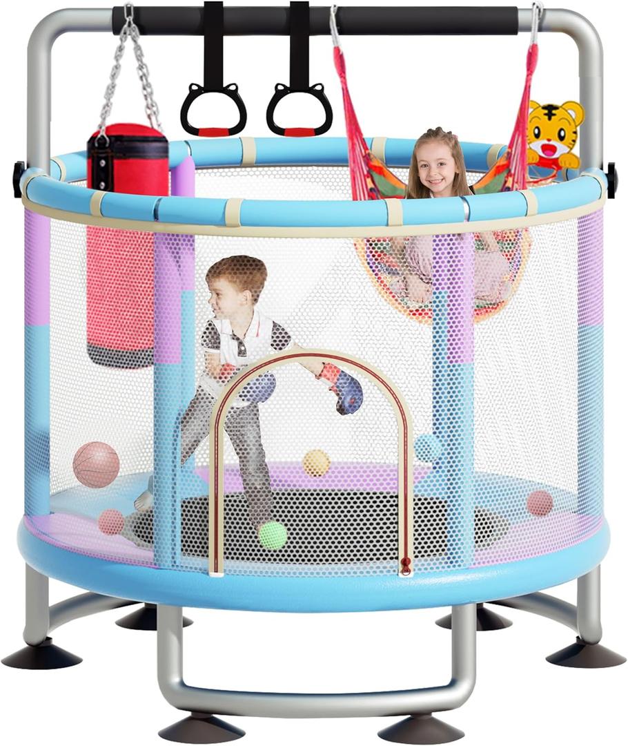 5-in-1 Toddler Trampoline for Kids,60"" Trampoline for Toddlers,Upgrade Kids Trampoline Indoor Outdoor,500lbs Baby Child Large Small Trampoline with Safety Net (light pink)