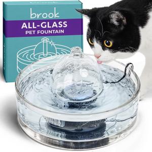 Brook Glass Pet Fountain (90oz/2.7L) Cat & Dog Water Fountain Glass Cat Fountain & Automatic Water Dispenser for Drinking