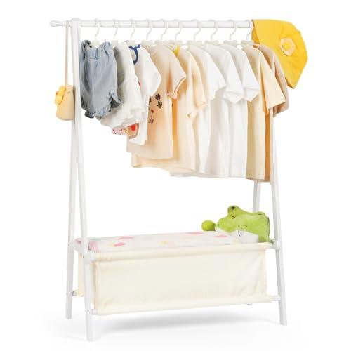 Relquorax Kids Clothing Rack with Storage, Dress Up Rack, Child Clothes, Small Garment, for Costume, Bamboo (White)