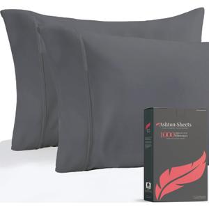 Ashton Sheets Luxury Egyptian Cotton King Pillow Cases Set of 2-1000 Thread Count King Pillowcases, Soft, Sateen Weave Cooling Pillowcase, Extra Long Staple Hotel Quality Pillow Cover - Dark Grey
