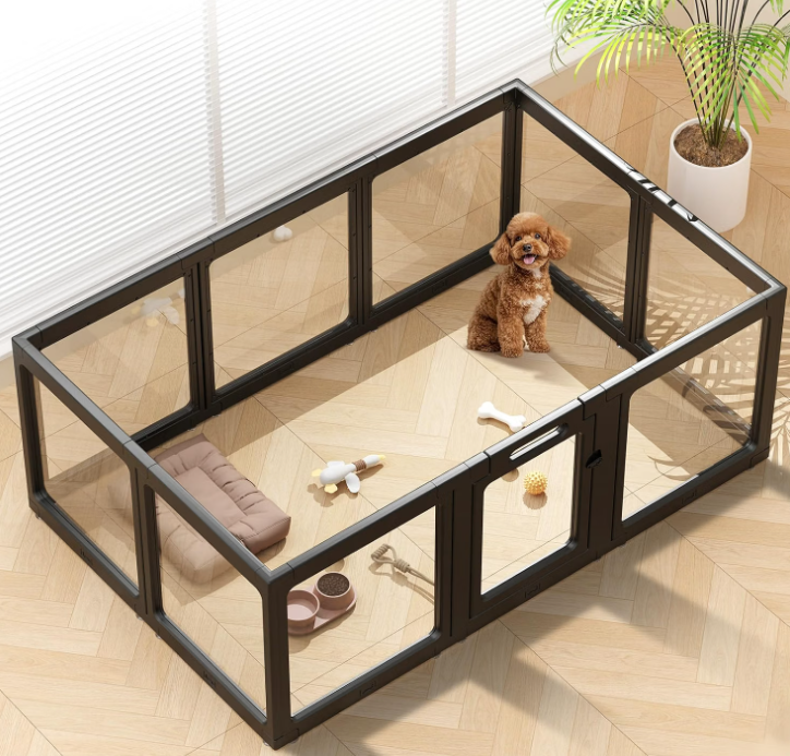 Clear Acrylic Dog Playpen Indoor Pet Pen, 24" H, Black, 10 Panels
Open View, Tool-free Setup, DIY Shapes, Versatile Use & Easy Cleaning Pen, Clear Dog Playpen for Small Dogs, Cats & Puppies