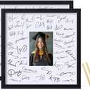 eletecpro 14x14 Signable Picture Frame with Real Glass Cover and Metal Pen, Signature Photo Frame with Mat Display 5x7 Photo for Wall, Graduation Decoration and Wedding, Black, 2Pack