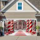 13X6ft Christmas Candyland Garage Door Decorations, Extra Large Candy Christmas Backdrop Background Photo Xmas Holiday Garage Door Covers Murals Backdrops Decoration for Home Holiday Party (Red)