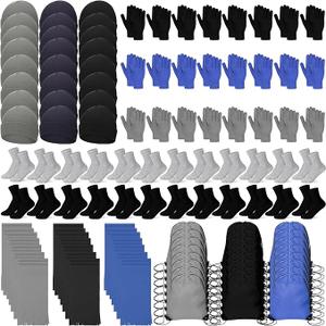 Liitrsh 120 Pcs Homeless Care Package Supplies Bulk Winter Beanie Hat Gloves Socks Scarves Polyester Drawstring Bags for Men (Black)