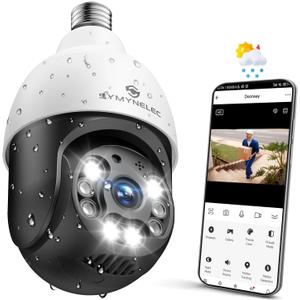 SYMYNELEC Light Bulb Security Camera Outdoor Waterproof 2.5K, 2.4GHz Wireless WiFi Light Socket Cam with AI Human Motion Detection Tracking 4MP Color Night Vision Siren Alarm Works with Alexa Google