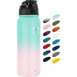 Fanhaw 20 oz Insulated Stainless Steel Water Bottle with Anti-Dust Chug Lid, Leakproof Vacuum Metal Bottle for Kids, Women & Men (Green Pink)