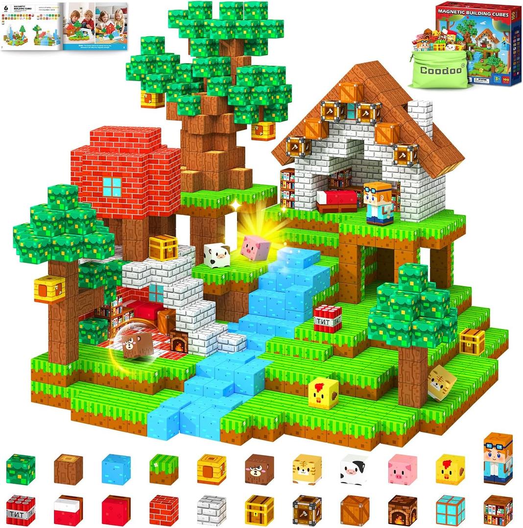 Coodoo Magnetic Blocks, Magnet Tiles Building Blocks STEM Montessori Toddler Kids Toys for Boys Girls Ages 3+, Educational Construction Outdoor Toys, Classroom Must Have Learning Sensory Gifts