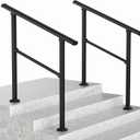 LOVMOR 2 Pack 3 Step Hand Rails for Outdoor Steps, Wrought Iron Railing, Exterior Hand Railing for Steps, Porch Railing Kit (2-3 Steps Handrail)